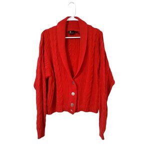 Red Cable Knit Cardigan Sweater Shawl Collar & Metal Buttons By Lizsport Women S